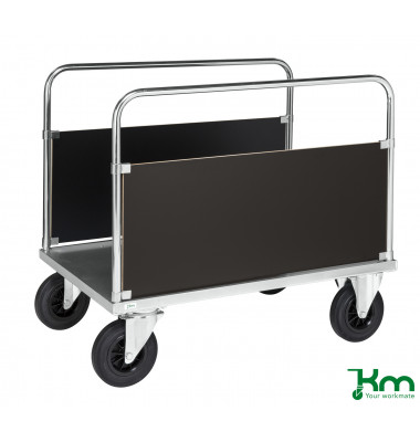 Plattformwagen Serie 600 KM636-3B, 800x1200mm (BxL gesamt), bis 500kg belastbar, 2 Bockrollen, 2 Lenkrollen, mit Bremse, silber Plattformwagen Serie 600 KM636-3B, 800x1200mm (BxL gesamt), bis 500kg belastbar, 2 Bockrollen, 2 Lenkrollen, mit Bremse, silber