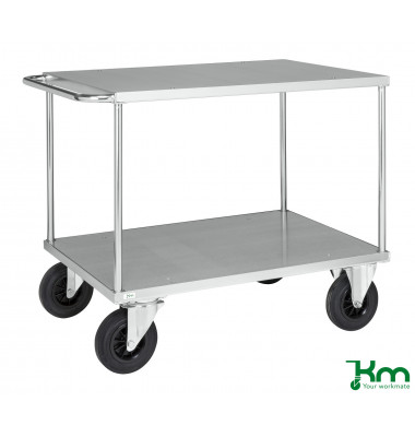 Plattformwagen Serie 600 KM637-3, 800x1300mm (BxL gesamt), bis 500kg belastbar, 2 Bockrollen, 2 Lenkrollen, silber