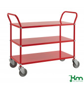 Etagenwagen KM7106, Farbiger Wagen mit 3 Böden, 480x1080x940mm (BxLxH), bis 250kg belastbar, 4 Lenkrollen, rot