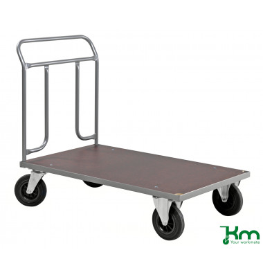 Plattformwagen Serie 700 KM7731-5, 700x1274mm (BxL gesamt), bis 500kg belastbar, 2 Bockrollen, 2 Lenkrollen, grau