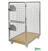 Rollcontainer KM80B, Rollcontainer mit Holzboden, 750x1200x1700mm (BxLxH), bis 800kg belastbar, 2 Bockrollen, 2 Lenkrollen mit B
