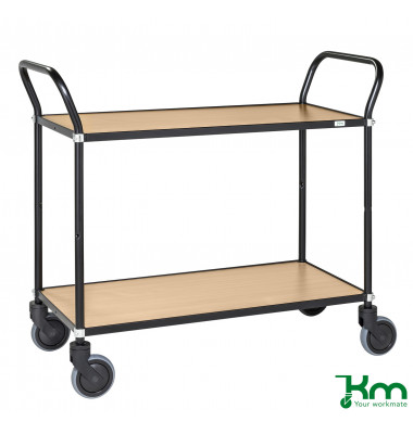 Design Servierwagen schwarz bis 250 kg 4 Lenkrollen 2 davon mit Bremse 1100x430x940mm KM8112-BOB