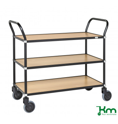Design Servierwagen schwarz bis 250 kg 4 Lenkrollen 2 davon mit Bremse 1100x430x940mm KM8113-MAB