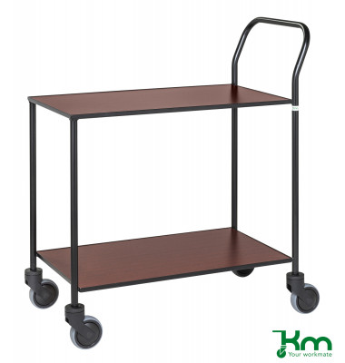 Design Servierwagen schwarz bis 150 kg 4 Lenkrollen 2 davon mit Bremse 840x430x970mm KM872-MAB