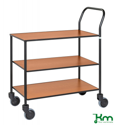 Design Servierwagen schwarz bis 150 kg 4 Lenkrollen 840x430x970mm KM873-KO