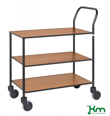 Design Servierwagen schwarz bis 150 kg 4 Lenkrollen 2 davon mit Bremse 840x430x970mm KM873-KOB