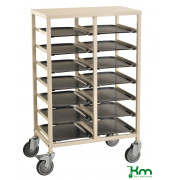 Tablettwagen KM882-14, für 14 Tabletts, 430x720x1095mm (BxLxH), bis 150kg belastbar, 4 Lenkrollen, 2 davon mit Bremse, weiß