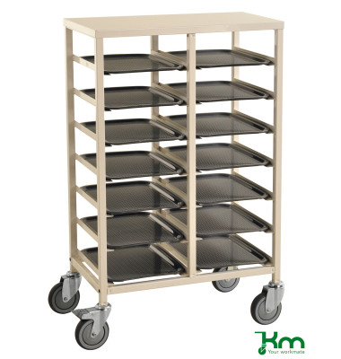 Tablettwagen weiß bis 150 kg 4 Lenkrollen 2 davon mit Bremse 720x430x1095mm KM882-14