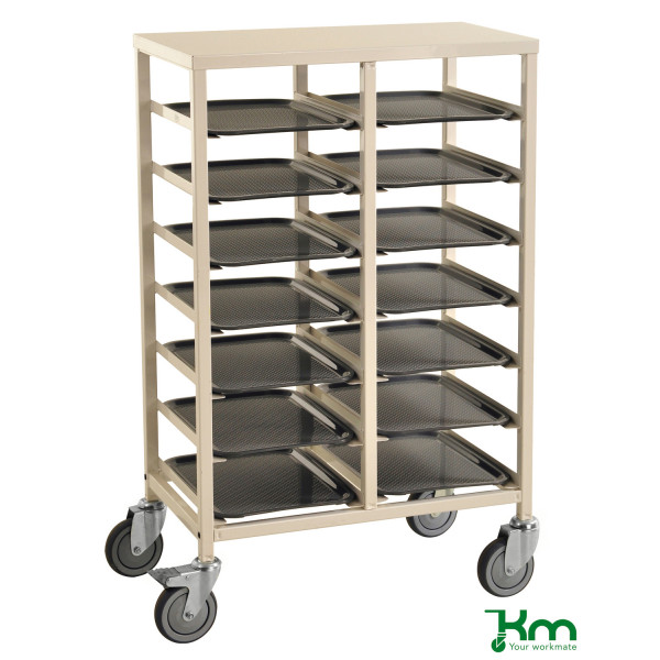 7350050356200 - Tablettwagen KM882-14 für 14 Tabletts 430x720x1095mm (BxLxH) bis 150kg belastbar 4 Lenkrollen 2 davon mit Bremse weiß 7350 7350050356200 - Tablettwagen KM882-14 für 14 Tabletts 430x720x1095mm (BxLxH) bis 150kg belastbar 4 Lenkrollen 2 davon mit Bremse weiß 7350