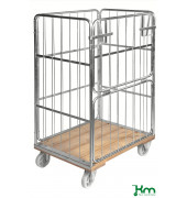 Rollcontainer KM88B, Rollcontainer mit Holzboden, 630x845x1390mm (BxLxH), bis 500kg belastbar, 2 Bockrollen, 2 Lenkrollen mit Br