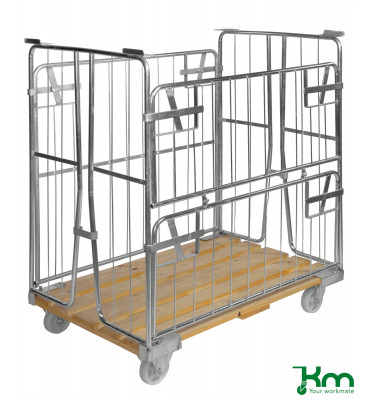 Rollcontainer verzinkt bis 500 kg 2 Bockrollen 2 Lenkrollen mit Bremse 1200x800x1420mm KM89B