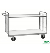 Etagenwagen KM9000-2M, Serie 9000, 2 Böden, 650x1390x1025mm (BxLxH), bis 300kg belastbar, 2 Bockrollen, 2 Lenkrollen, verzinkt