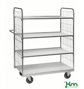 Etagenwagen KM9000-4M, Serie 9000, 4 Böden, 650x1390x1695mm (BxLxH), bis 300kg belastbar, 2 Bockrollen, 2 Lenkrollen, verzinkt