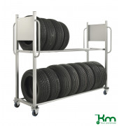 Karren KMD3B, Reifentransportwagen, 720x2030x1580mm (BxLxH), bis 300kg belastbar, 2 Bockrollen, 2 Lenkrollen mit Bremse, grau