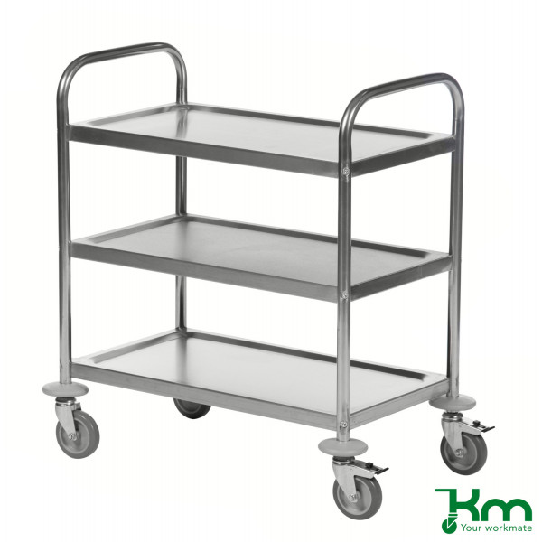 7350050350772 - Edelstahl- Tischwagen rostfrei mit 3 Böden 685x380mm mit Polyurethanbereifung und Bremse - Kongamek 7350050350772 - Edelstahl- Tischwagen rostfrei mit 3 Böden 685x380mm mit Polyurethanbereifung und Bremse - Kongamek