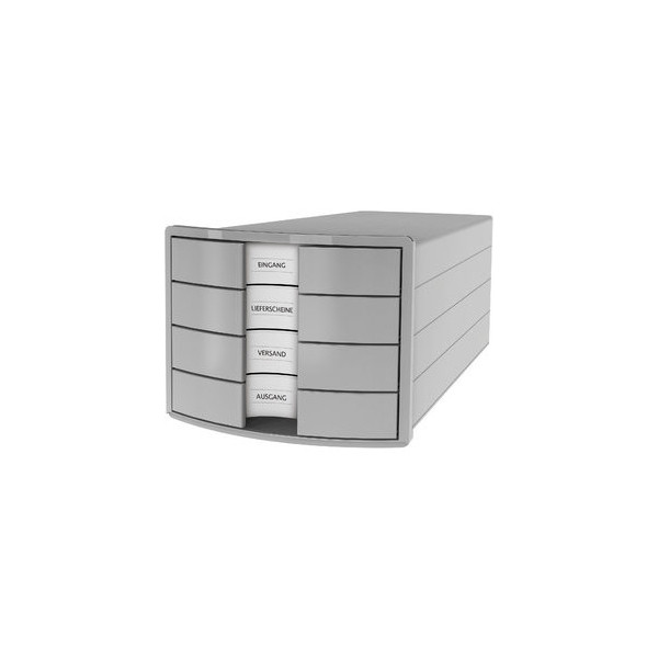 4012473101708 - - Schubladenbox impuls 4 Schubladen din A4 din C4 Polystyrol Gehäusefarbe lichtgrau Farbe der Schublade lichtgrau