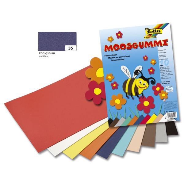 5 Stück Folia Bastelmoosgummi 29x40cm 2mm stark königsblau 23535 4001868235357 Folia