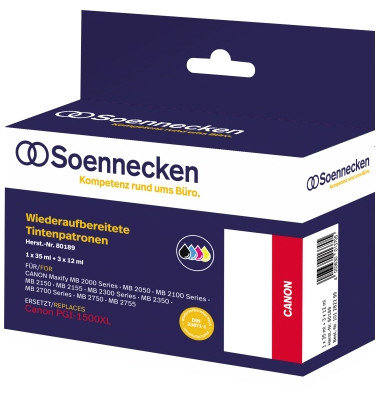 Druckerpatrone PGI1500XL 80189 (kompatibel zu Canon PGI-1500XL), schwarz/cyan/magenta/gelb, ca. 1200 / 3x 900 Seiten