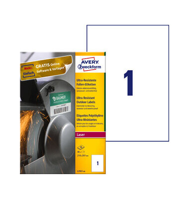 Folienetiketten L7917-40, wei&szlig;, 210x297mm (BxH), rechteckig