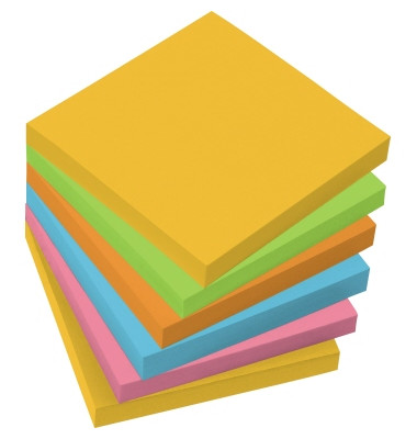 Haftnotiz 75 x 75 mm (B x H) gelb, grün, orange, blau, pink 100 Bl./Block 6 Block/Pack.