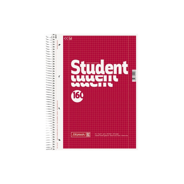 Brunnen Collegeblock 10-67728 Student, Lineatur 28 / kariert mit Rand innen/außen, A4, 70g, rot, 160 Blatt 4003273254947 Brunnen
