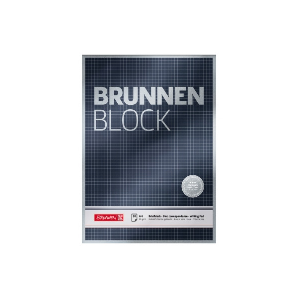4003273649194 - Briefblock 1052828 Premium Lineatur 22   kariert A4 90g grau 50 Blatt 4003273649194 Brunnen