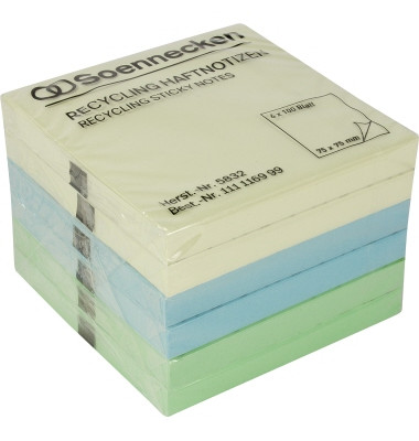 Haftnotizen 5832, oeco Recycling, 75x75mm, farbig sortiert, quadratisch