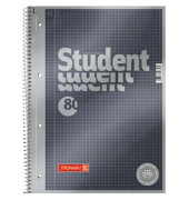 Collegeblock 10-67142 Student Premium, Lineatur 22 / kariert mit Rand innen, A4, 90g, grau, 80 Blatt