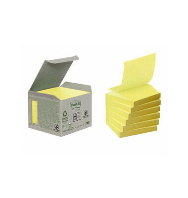 Haftnotiz Recycling Z-Notes 76 x 76 mm (B x H) gelb 100 Bl./Block 6 Block/Pack.
