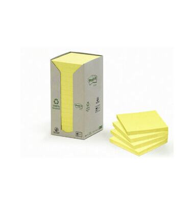 Haftnotiz Recycling Notes Tower 76 x 76 mm (B x H) gelb 100 Bl./Block 16 Block/Pack.