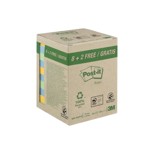 4054596723283 - Haftnotiz Recycling Notes 76 x 76 mm (B x H) 1 x bananengelb 1 x hellblau 1 x hellgrün 100 Bl Block 10 Block Pack 4054596723 10 Stück