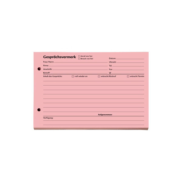 4250340500715 - Gesprächsvermerk 1201400 DIN A5 quer 100 Blatt rot