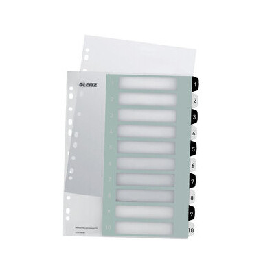 Kunststoffregister WOW 1215-00-00, 1 bis 10, A4+, 300µm, schwarz-weiße Taben, 10-teilig