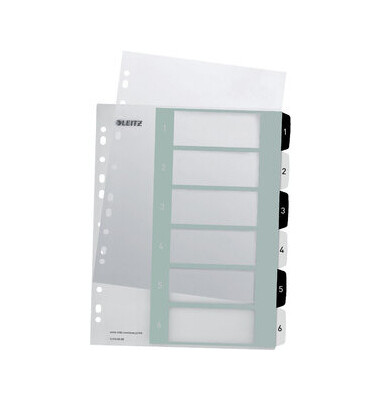 Kunststoffregister Wow 1214-00-00 1-6 A4+ 0,3mm schwarz/weiße Taben 6-teilig