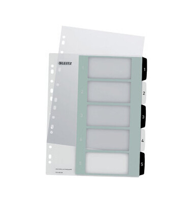 Kunststoffregister WOW 1213-00-00, 1 bis 5, A4+, 300&micro;m, schwarz-wei&szlig;e Taben, 5-teilig