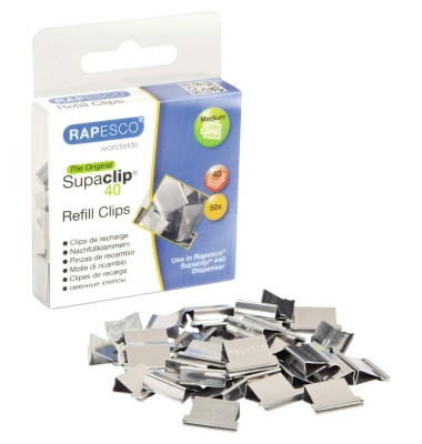 Nachfüllklammer Supaclip® 40 2-40 Bl. (80 g/m²) Metall silber