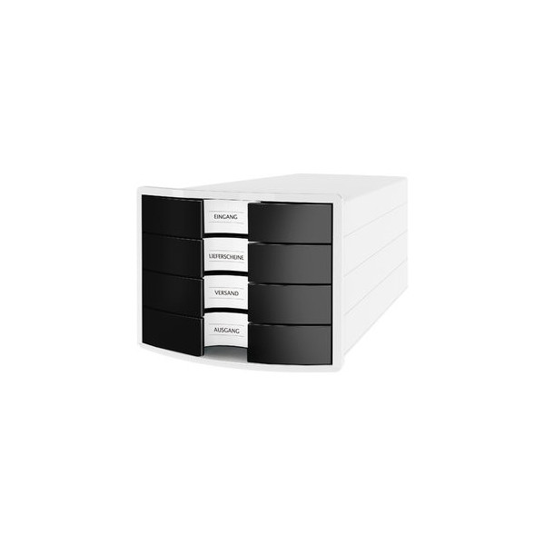 4012473101906 - - Schubladenbox impuls 4 Schubladen din A4 din C4 Polystyrol Gehäusefarbe weiß Farbe der Schublade schwarz