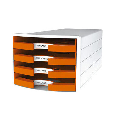 Schubladenbox Impuls 1013-51 weiß/orange 4 Schubladen offen
