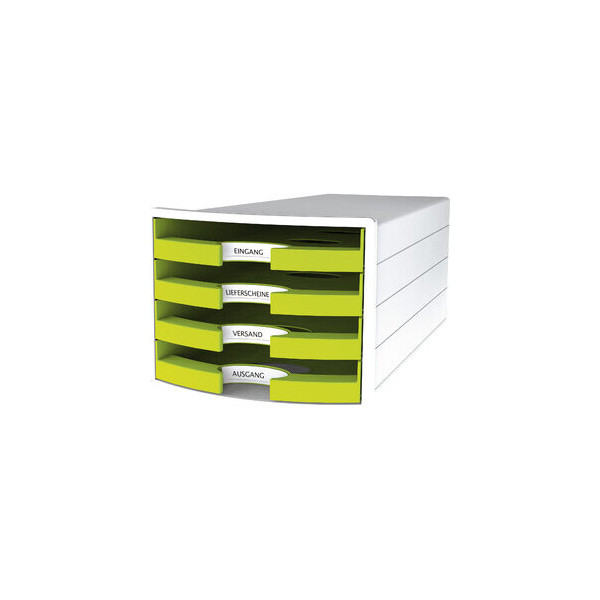 4012473101852 - - Schubladenbox impuls 4 Schubladen din A4 din C4 Polystyrol Gehäusefarbe weiß Farbe der Schublade Trend Colour lemon
