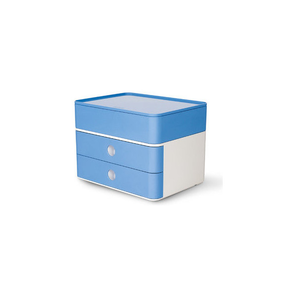 Schubladenbox Smart-Box Plus Allison 1100-84 SnowWhite SkyBlue 2 Schubladen geschlossen mit Utensilienbox 4012473110083 HAN