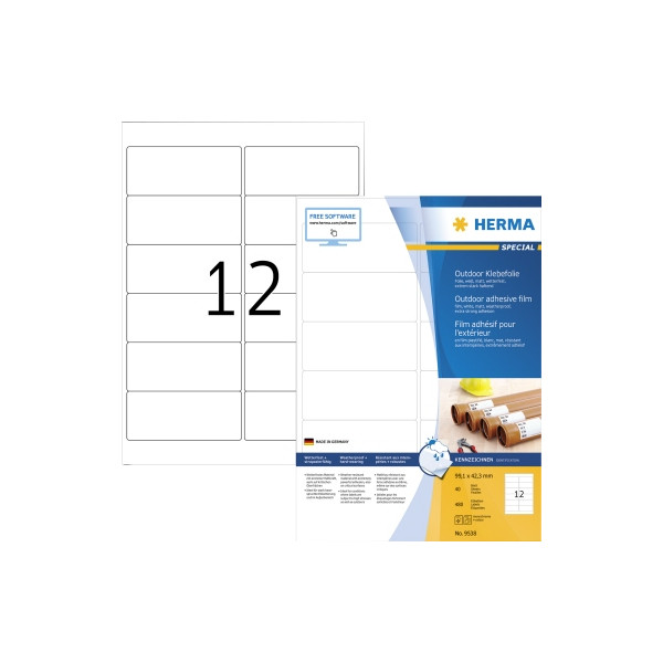 4008705095389 - 9538 Folien-Etiketten 991 x 423 mm Folie matt Weiß 480 St Extra stark haftend Laserdrucker Farblaserdrucker Kopierer Farbkopierer