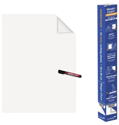 Flipchartfolie Magic-Chart Paperchart 60 x 80 cm (B x H) 50µm selbsthaftend inkl. 1 Marker Polypropylen weiß 25 Bl./Pack.
