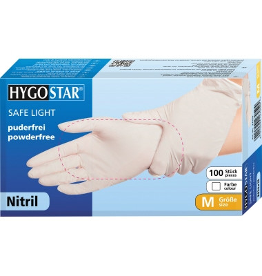 Einweghandschuhe Hygostar Safe Light, Nitril, lebensmittelecht, weiß, Größe 8 / M, Einweghandschuhe Hygostar Safe Light, Nitril, lebensmittelecht, weiß, Größe 8 / M,