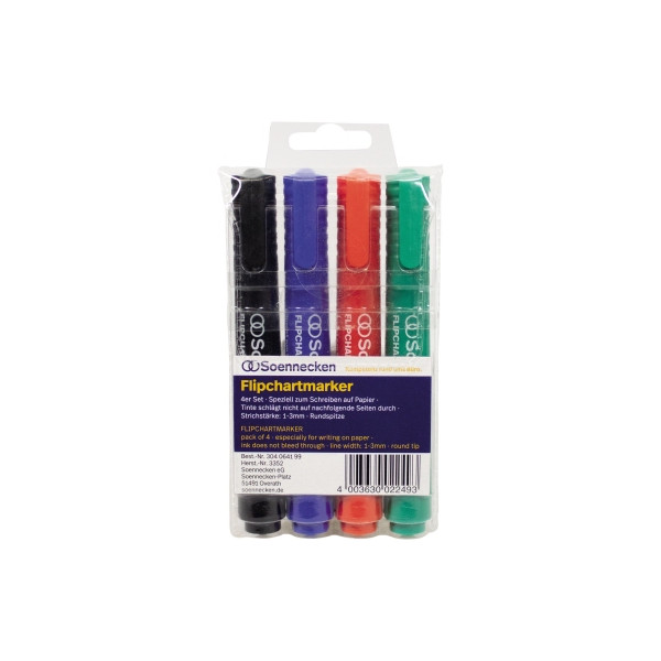 Soennecken Flipchartmarker 3352, Packung, rot,blau,grün,schwarz, 1-3mm Rundspitze 4003630022493 Soennecken 4 Stück