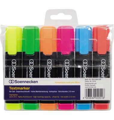 Textmarker 3374, Etui, 6-farbig sortiert, 2-5mm Keilspitze
