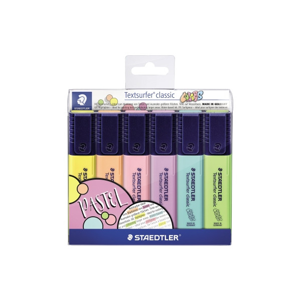 5 Stück Staedtler Textmarker colors, 364 CWP6, Etui, -100 sonnengelb/-405 pirsich/-210 helles Karmin/-620 lavendel/-505 mint/-530 limettengrün/, 1 6 Stück