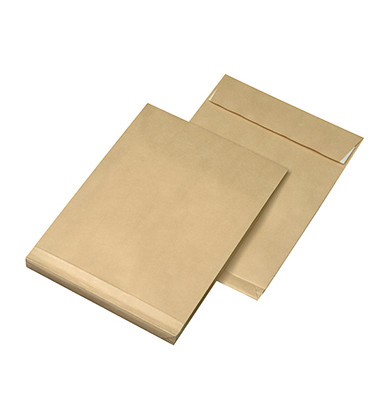 Faltentasche DIN C4 229 x 324 mm (B x H) ohne Fenster 120g/m² mit Haftklebung Natronpapier braun