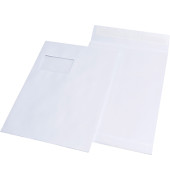 Faltentasche DIN C4 229 x 324 mm (B x H) mit Fenster 120g/m² mit Haftklebung Kraftpapier weiß