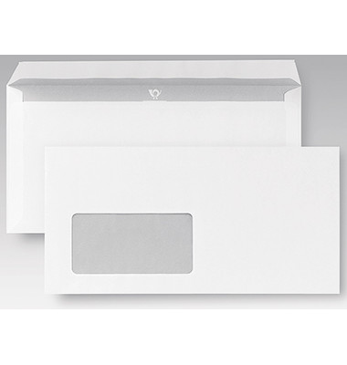 Briefumschlag DIN lang 220 x 110 mm (B x H) mit Fenster 80g/m² mit Haftklebung Papier weiß