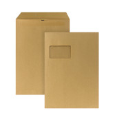 Versandtasche DIN C4 229 x 324 mm (B x H) mit Fenster 90g/m² mit Selbstklebung Papier ohne Fadenverstärkung braun